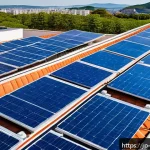 과학적 발견과 인류의 미래 - A futuristic residential rooftop covered with advanced solar panels and sleek wind turbines, showcas...